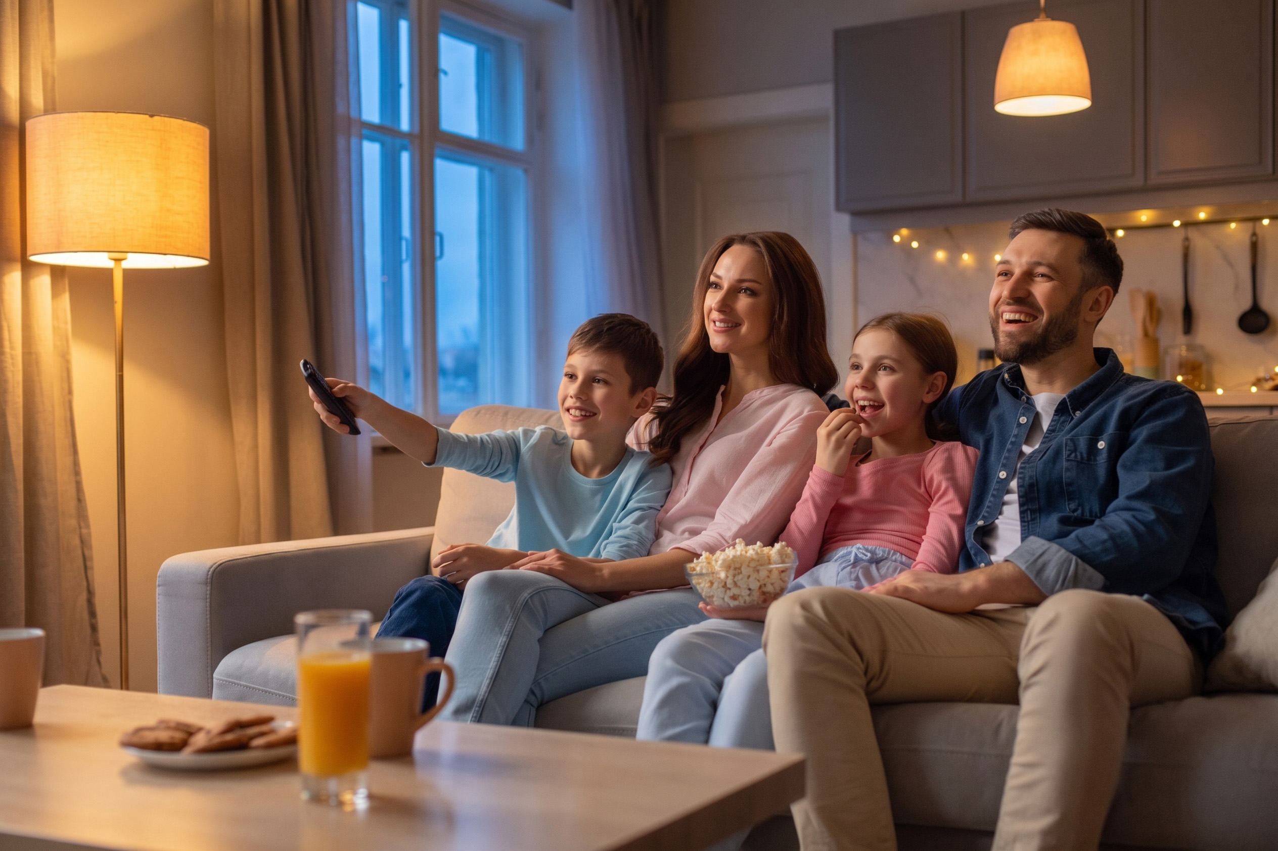 Family watching TV together